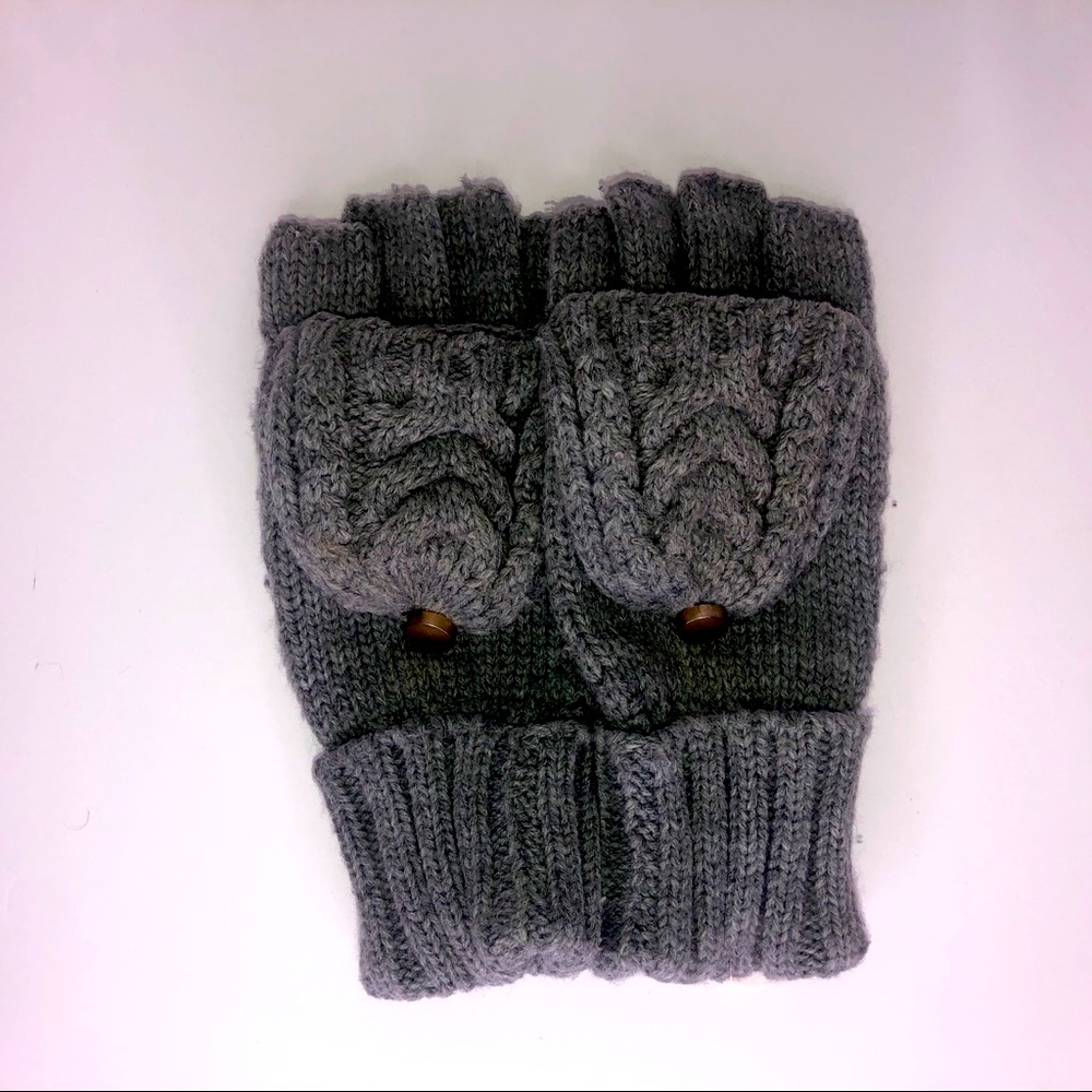 Grey Women’s Knit Flip Top Mittens